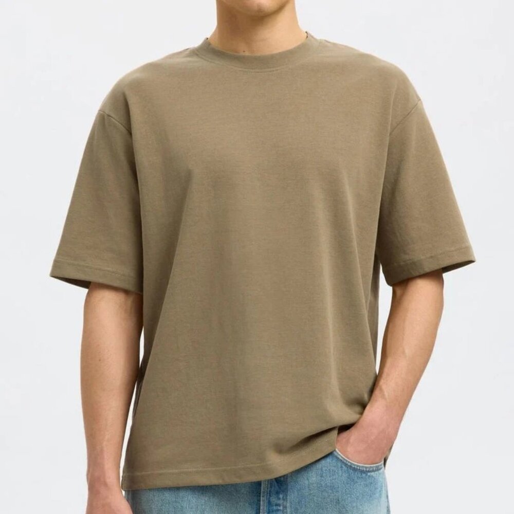 Selected Homme Olive Dropped Shoulders T-Shirt